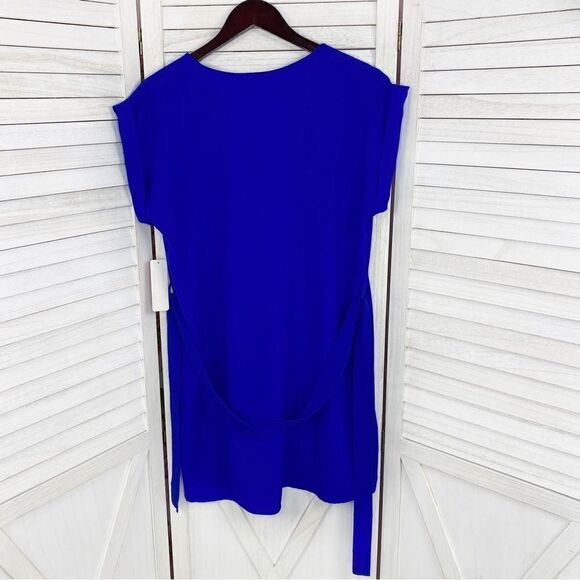 Tovia Scoop Neck Tie Waist Tunic Shirt Dress Cobalt Blue Large Mini - Picture 9 of 13